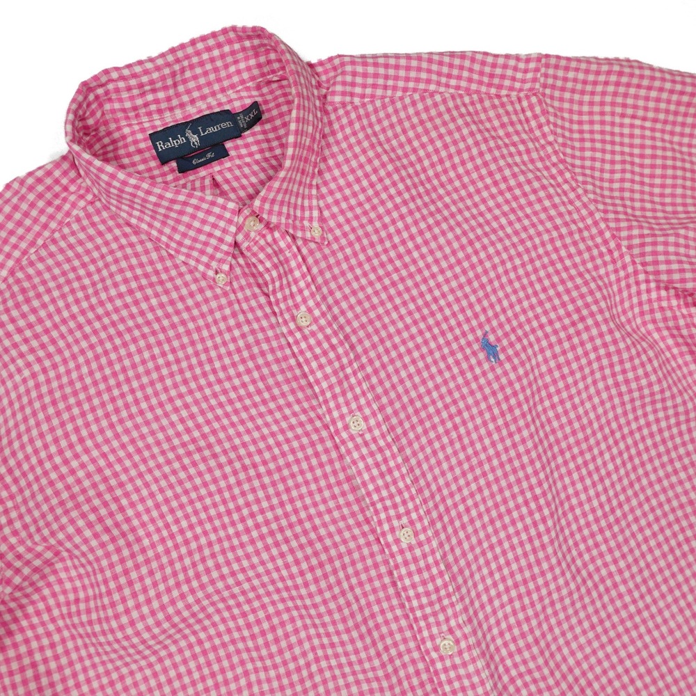 RALPH LAUREN Men's XXL Classic Fit Gingham Linen Short Sleeve Button Up‎ Shirt